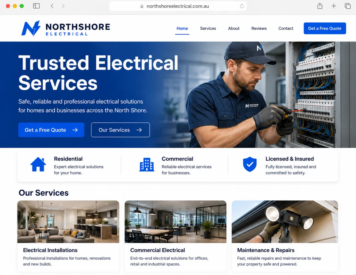 Example electrical website mockup for Northshore Electrical